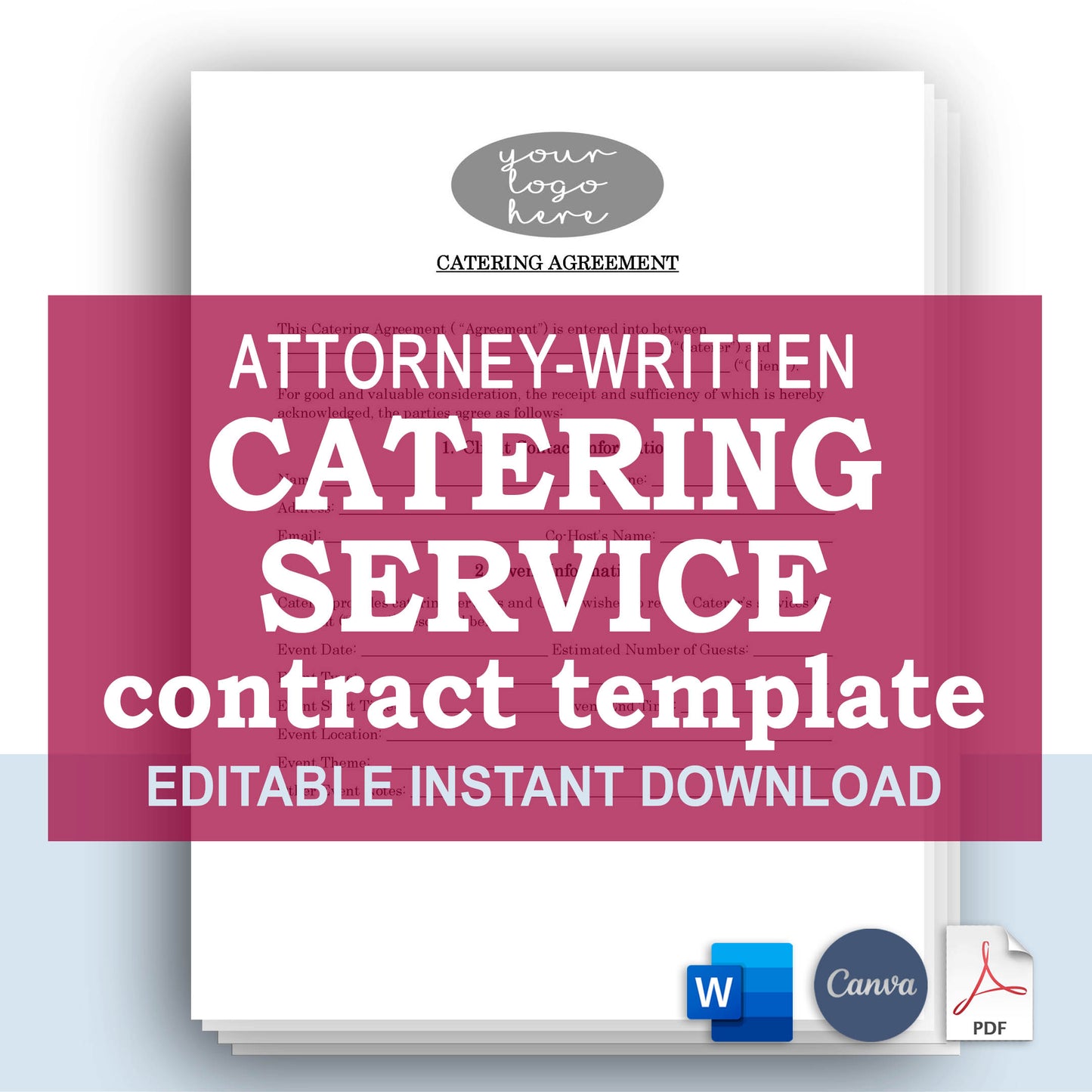 Catering Service Contract Template, Attorney-Written & Editable Instant Download