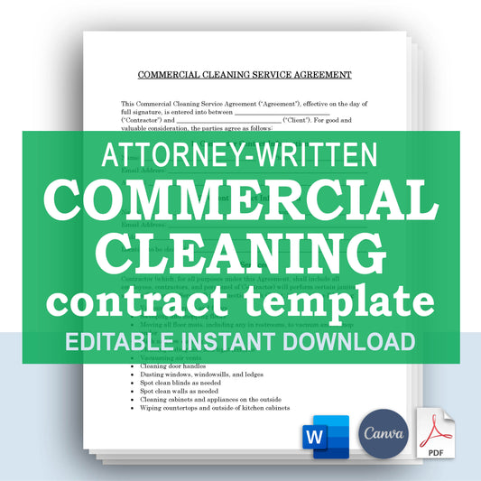 Commercial Cleaning Services Contract Template, Attorney-Written & Editable Instant Download