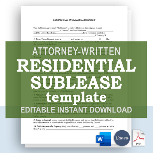 Sublease Agreement Template, Attorney-Written Editable Instant Download