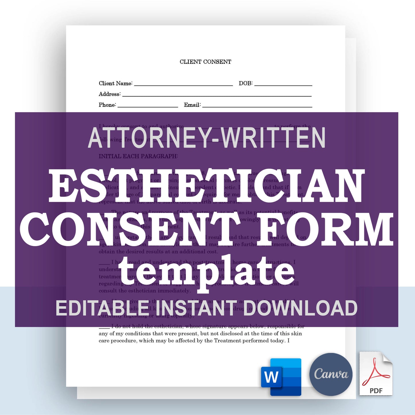 Esthetician Consent Form Template, Attorney-Written & Editable