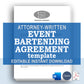 Event Bartending Contract, Attorney-Written Editable Instant Download