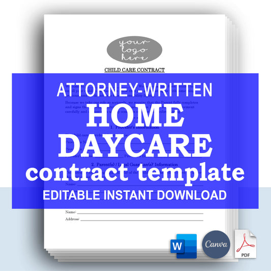 Home Daycare Contract Template, Attorney-Written & Editable Instant Download