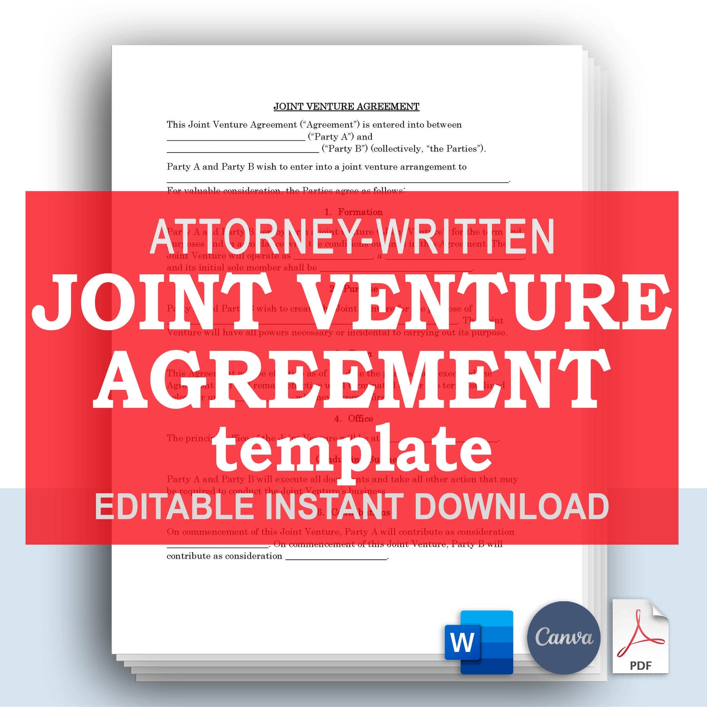 Joint Venture Agreement Template, Attorney-Written Editable Instant Download