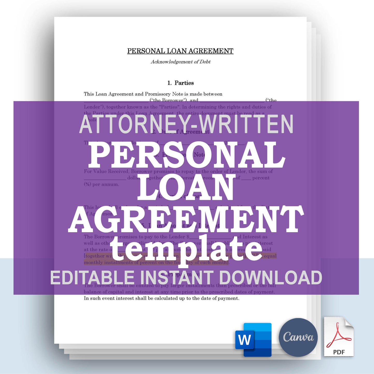 Personal Loan Agreement Template, Attorney-Written & Editable
