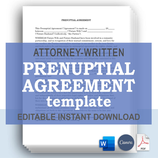 Prenuptial Agreement Template, Attorney-Written & Editable