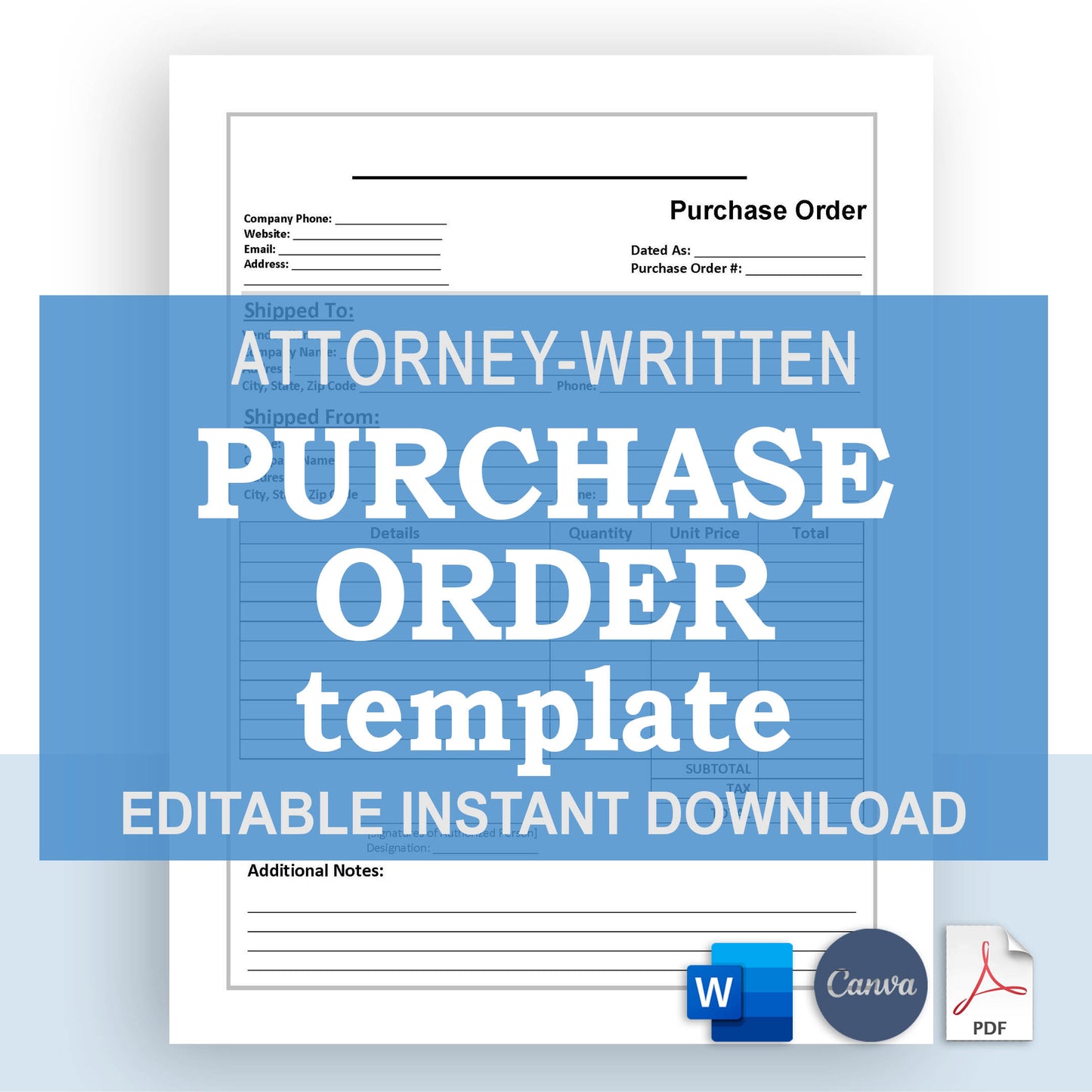 Purchase Order Template, Attorney-Written & Editable
