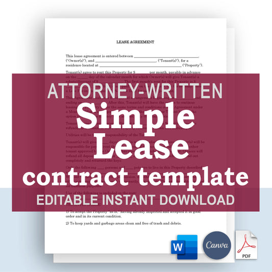 Simple Lease Agreement Template, Attorney-Written & Editable