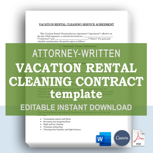 Vacation Rental Cleaning Services Contract Template, Attorney-Written & Editable