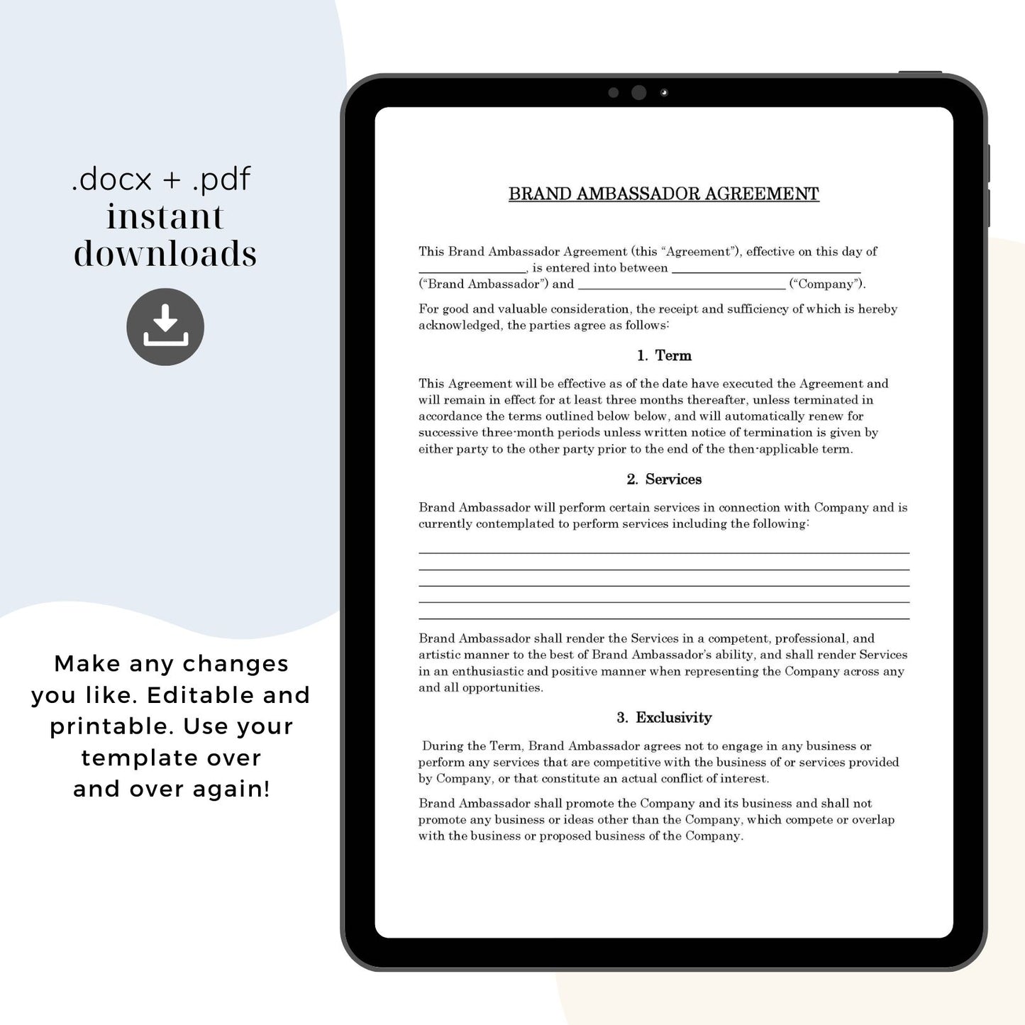 Brand Ambassador Contract Template, Attorney-Written & Editable Instant Download