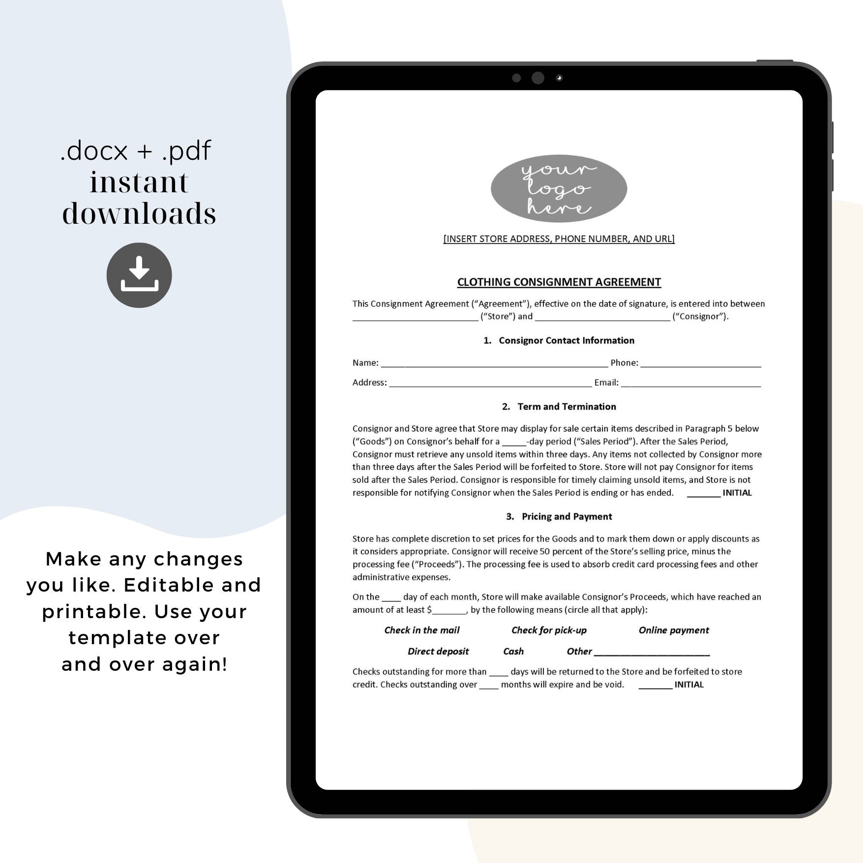 Consignment Shop Contract Template, Attorney-Written & Editable – Legal Dash Forms consignment-shop-contract-template-attorney-written-editable-legal-dash-forms