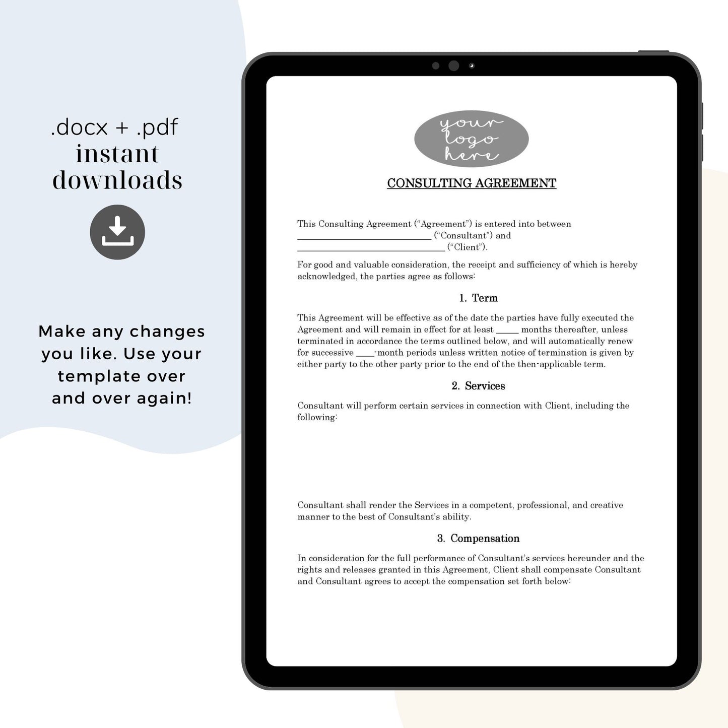 Consultant Contract Template, Attorney-Written & Editable Instant Download