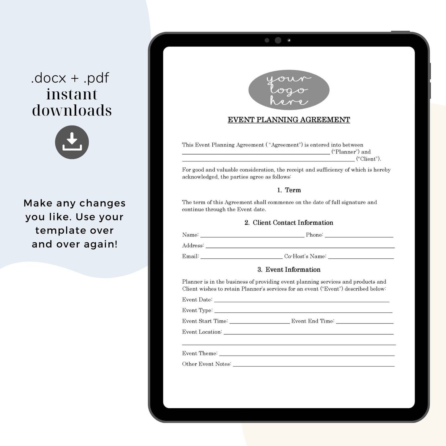 Event Planner Contract Template, Attorney-Written & Editable Instant Download