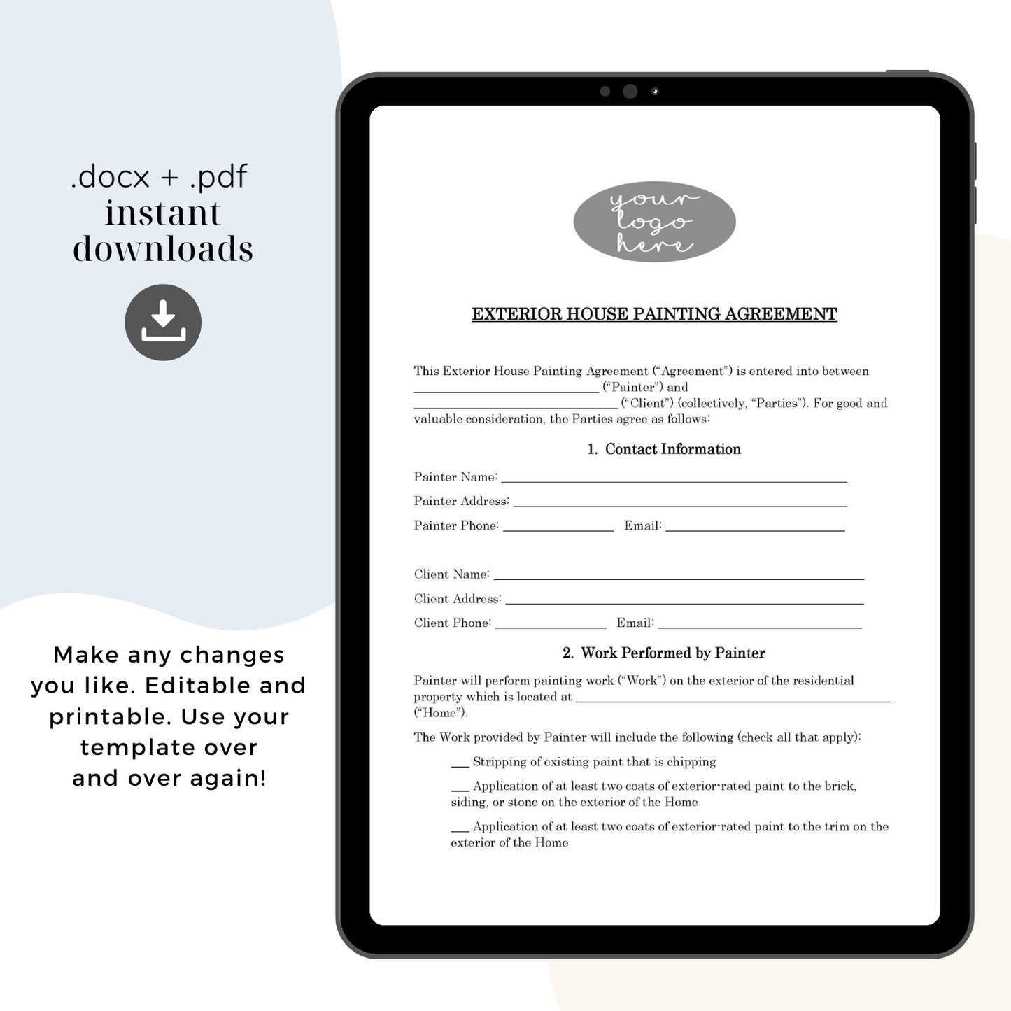 Exterior Home Painting Contract Template, Attorney-Written & Editable