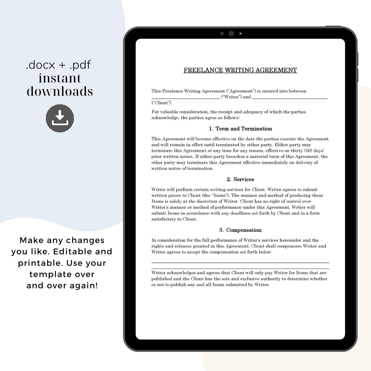 Freelance Writer Contract Template, Attorney-Written & Editable – Legal ...