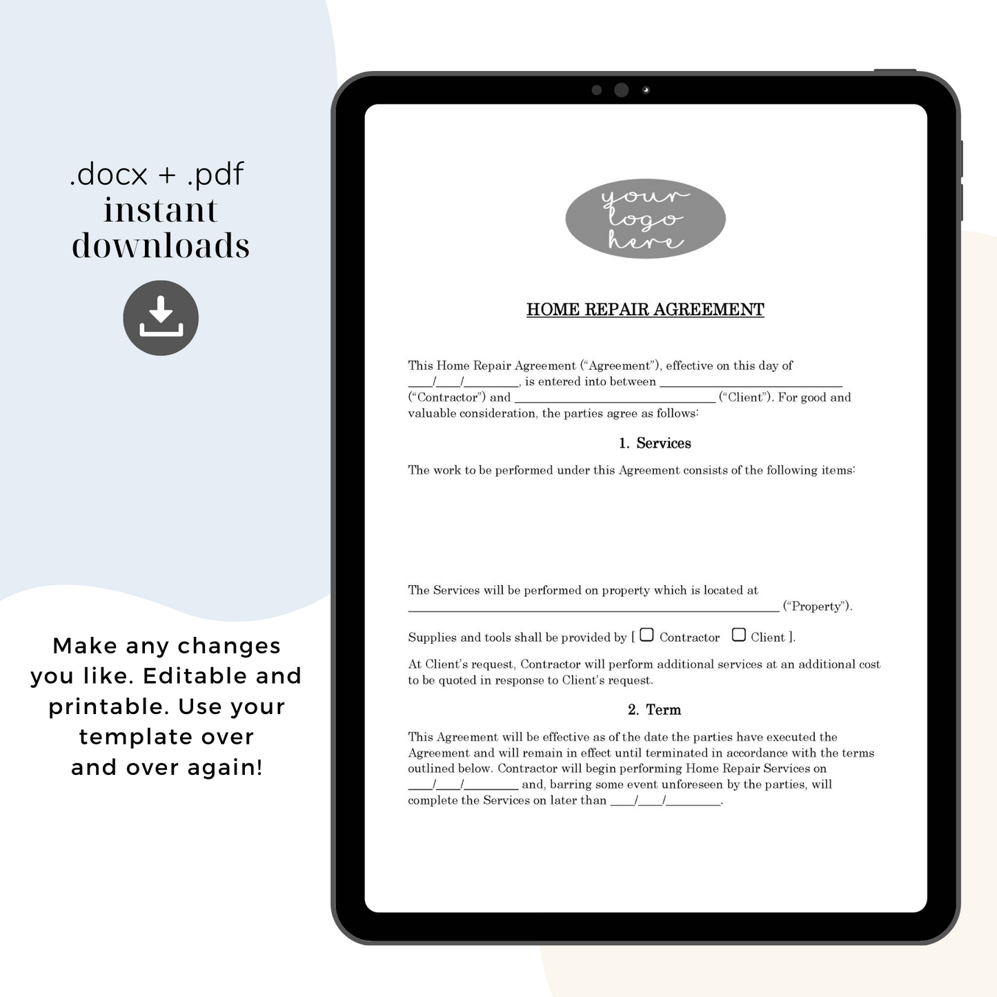Home Repair Contract Template, Attorney-Written & Editable