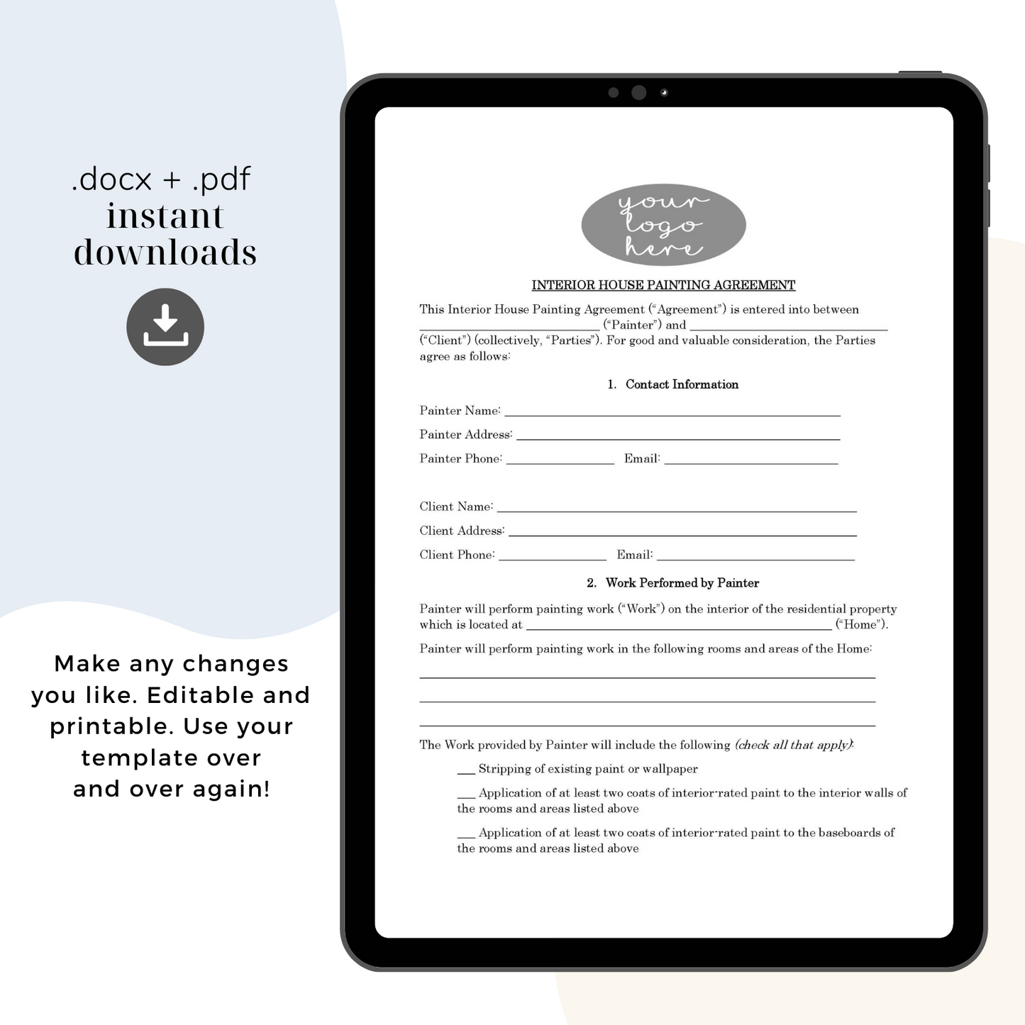 Interior Home Painting Contract Template, Attorney-Written & Editable