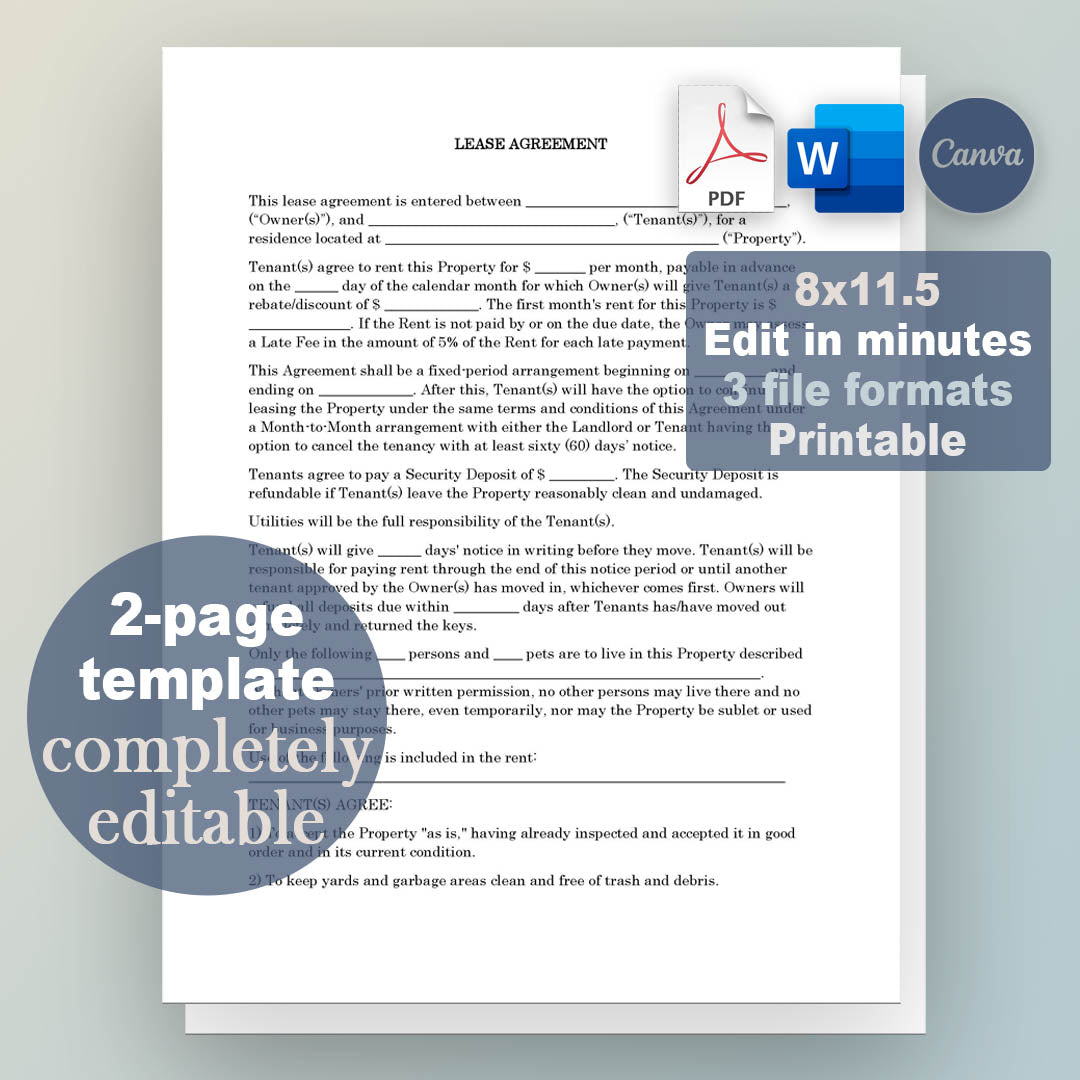 Simple Lease Agreement Template, Attorney-Written & Editable