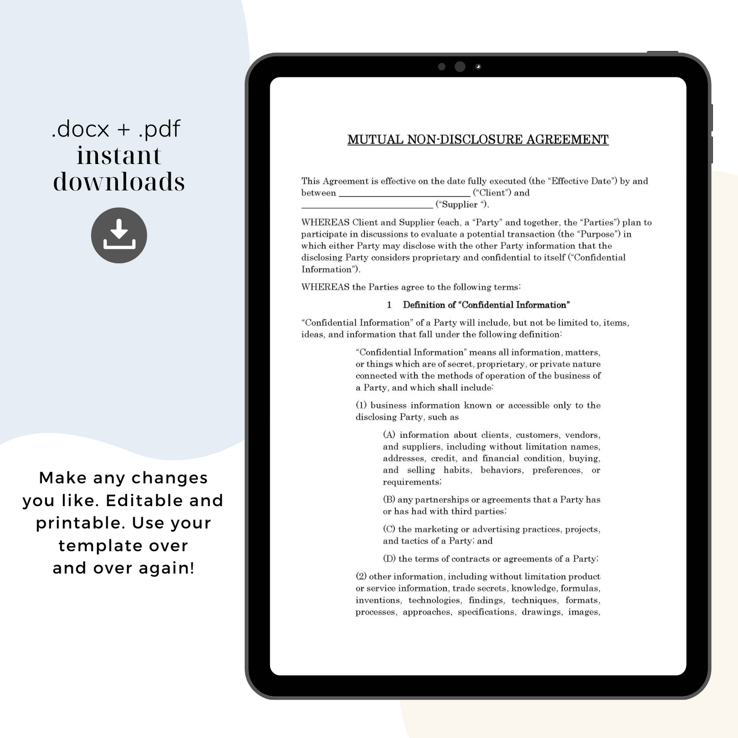 Mutual Non-Disclosure Agreement Template, Attorney-Written & Editable