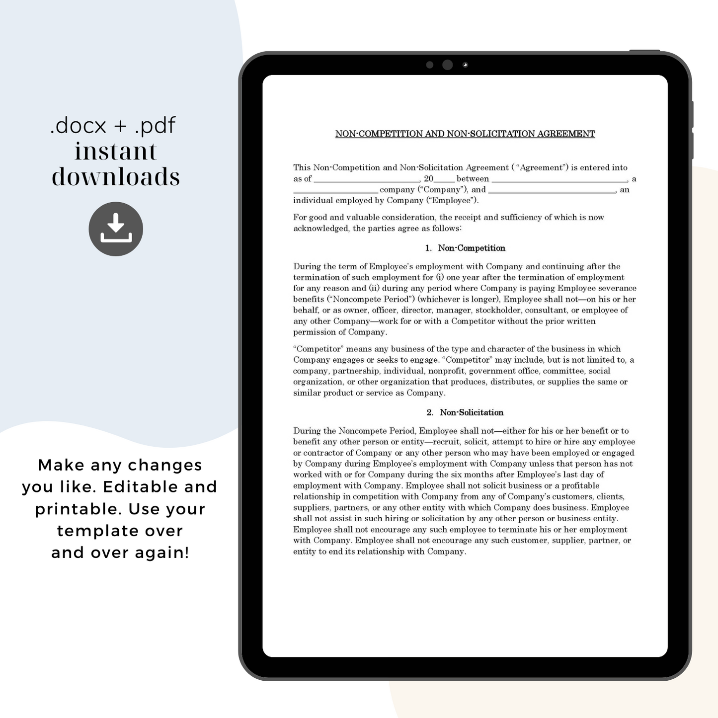 Non-Compete Non-Solicit Agreement Template, Attorney-Written & Editable