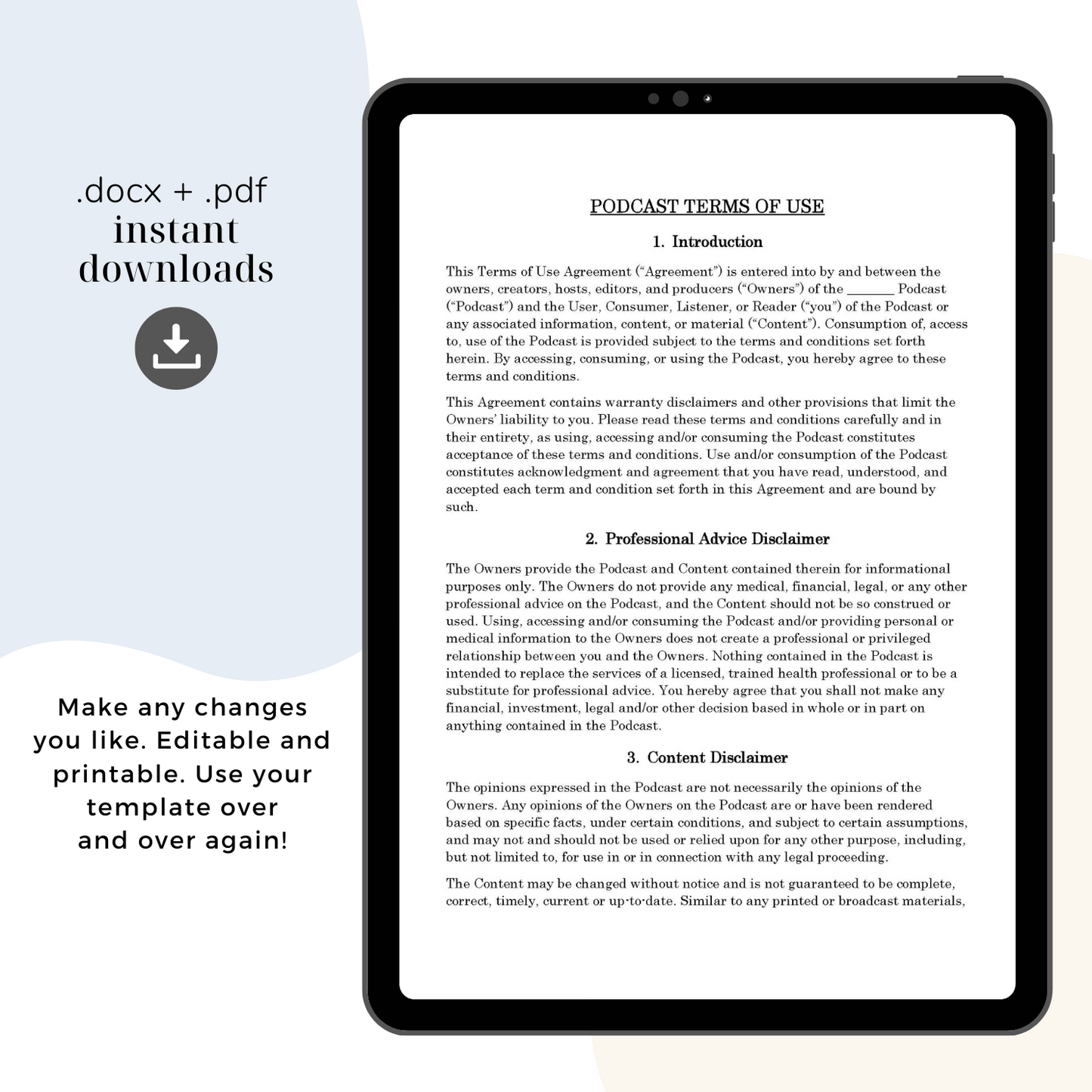 Podcast Terms of Use Template, Attorney-Written & Editable