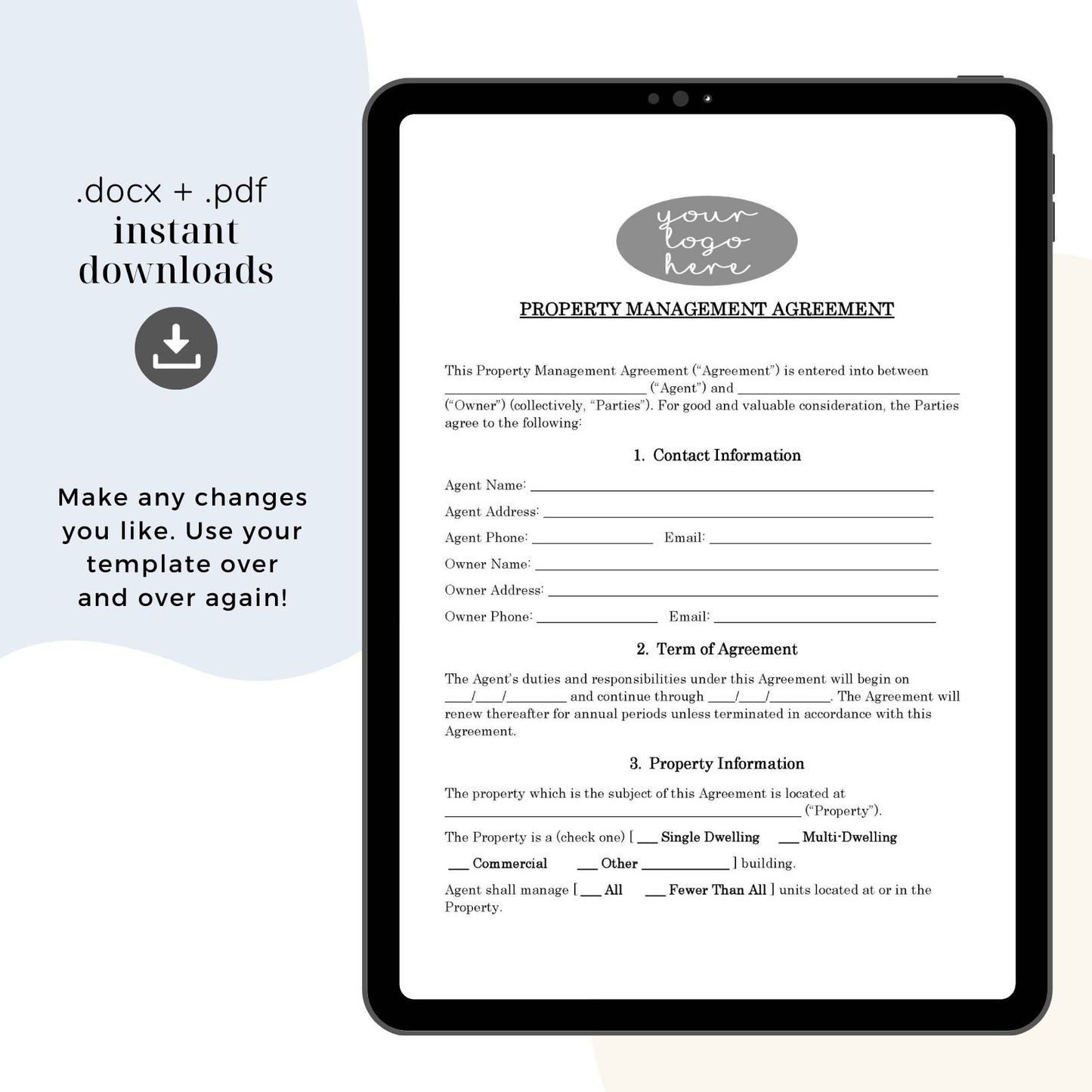 Property Manager Contract Template, Attorney-Written & Editable Instant Download