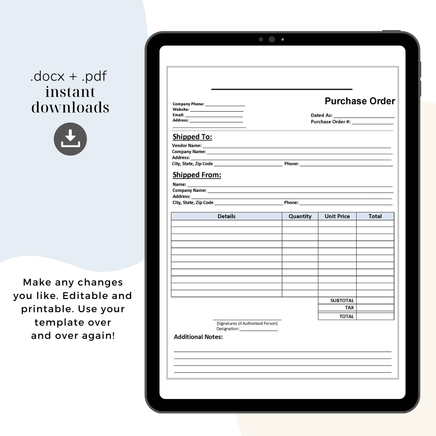 Purchase Order Template, Attorney-Written & Editable