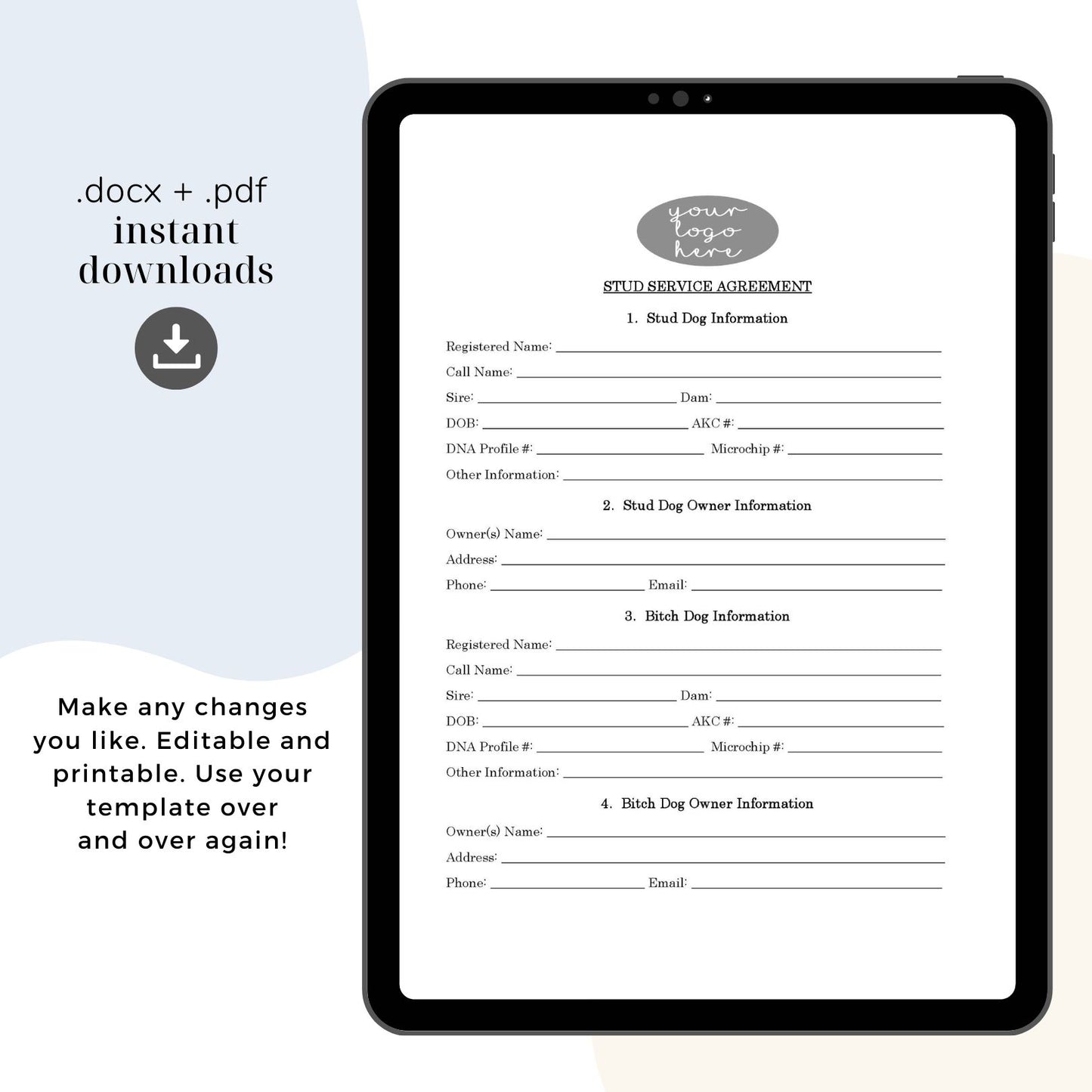 Stud Dog Breeding Contract Template, Attorney-Written & Editable