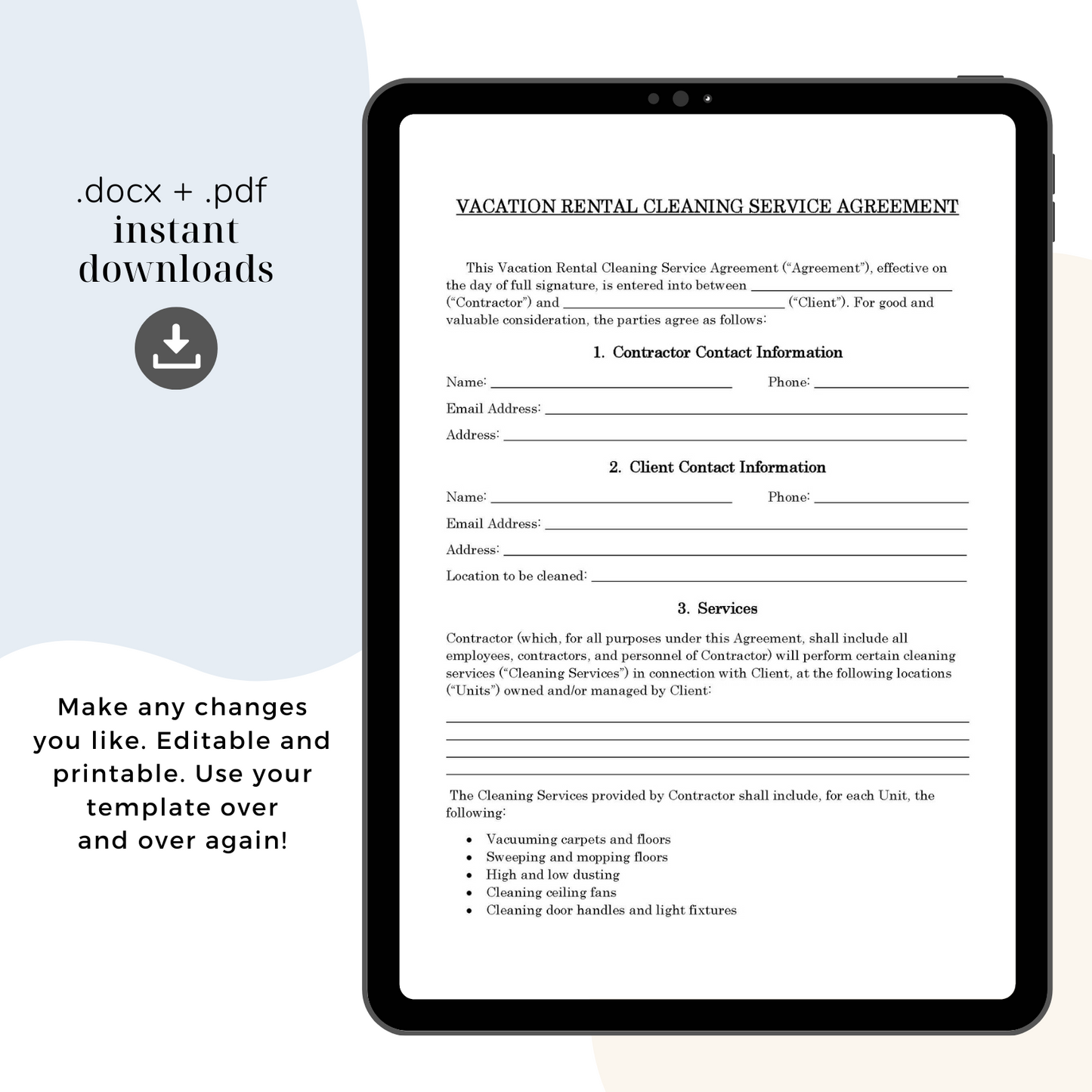 Vacation Rental Cleaning Services Contract Template, Attorney-Written & Editable