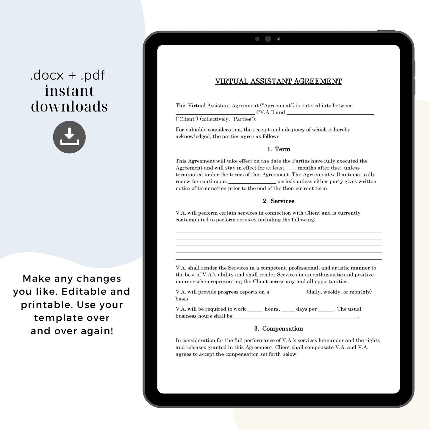 Virtual Assistant Contract Template, Attorney-Written & Editable