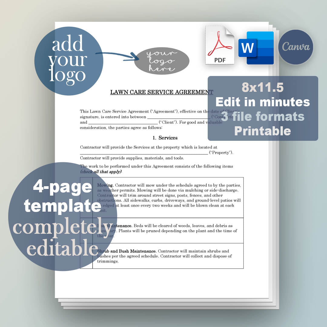 Lawn Care Contract Template, Attorney-Written & Editable