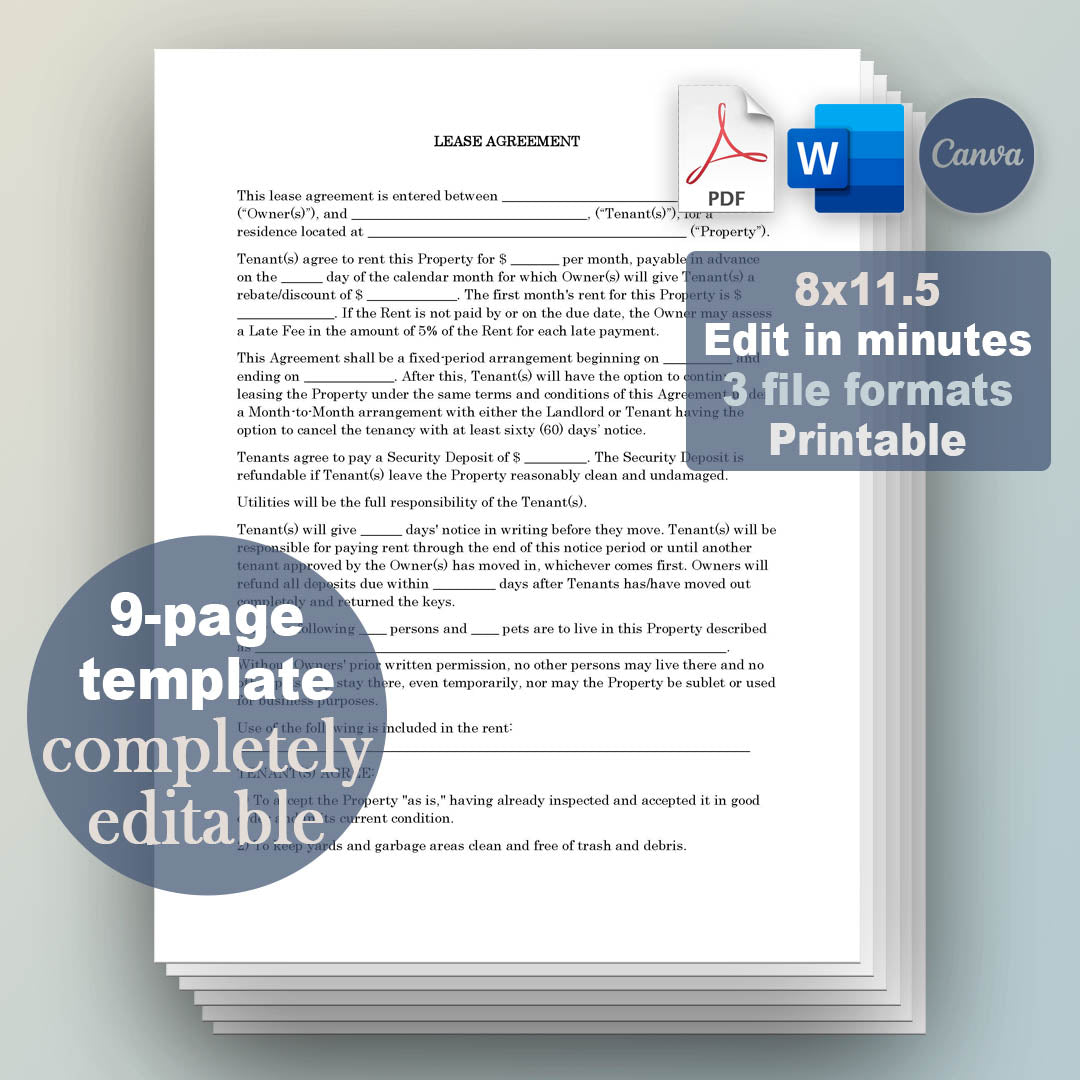 Residential Lease Agreement Template, Attorney-Written & Editable