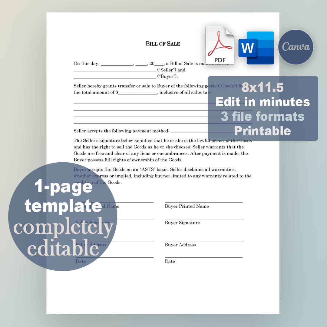 Bill of Sale Template, Attorney-Written & Editable