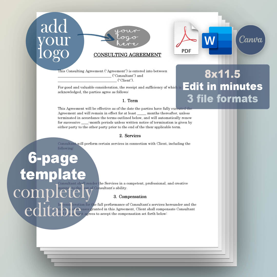 Consultant Contract Template, Attorney-Written & Editable Instant Download