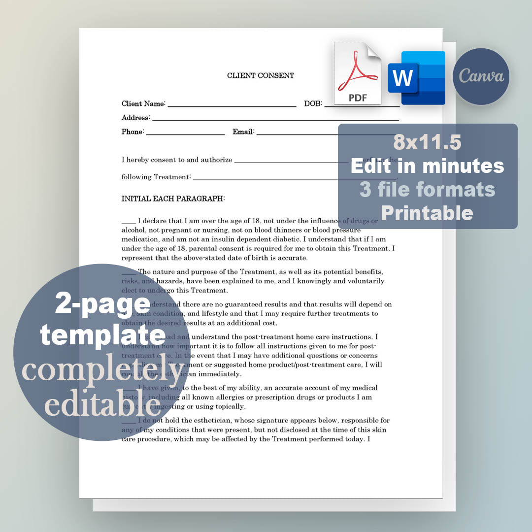 Esthetician Consent Form Template, Attorney-Written & Editable