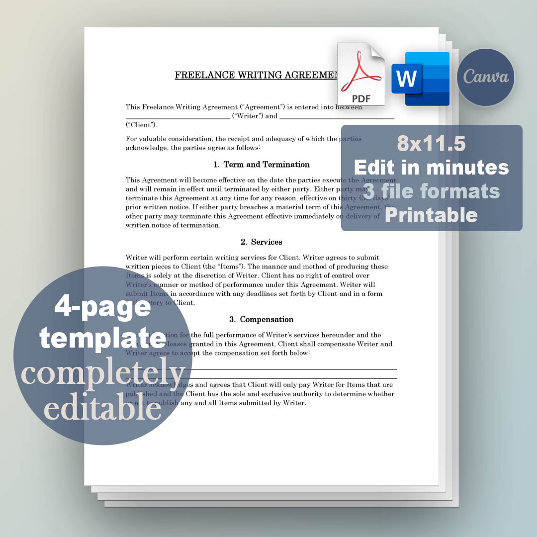 Freelance Writer Contract Template, Attorney-Written & Editable