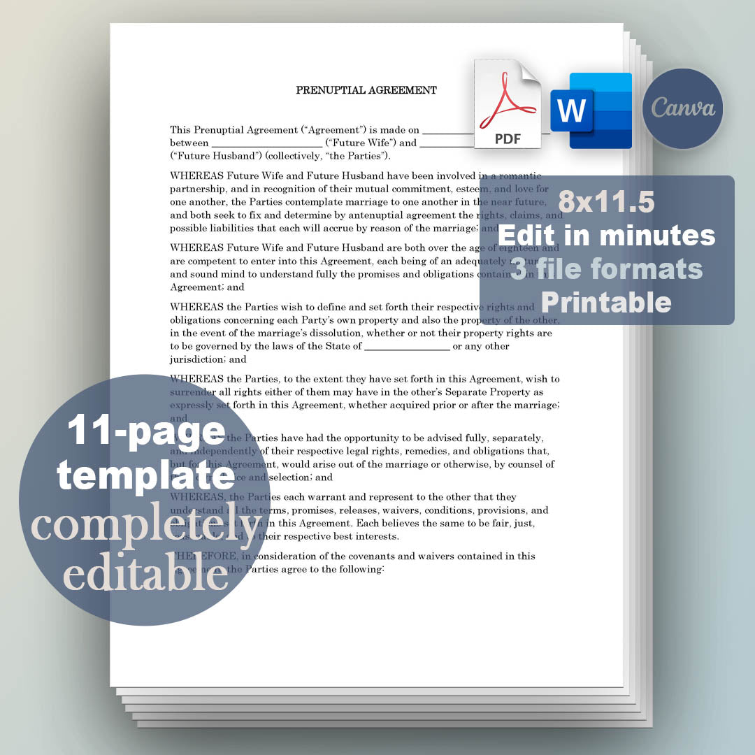 Prenuptial Agreement Template, Attorney-Written & Editable