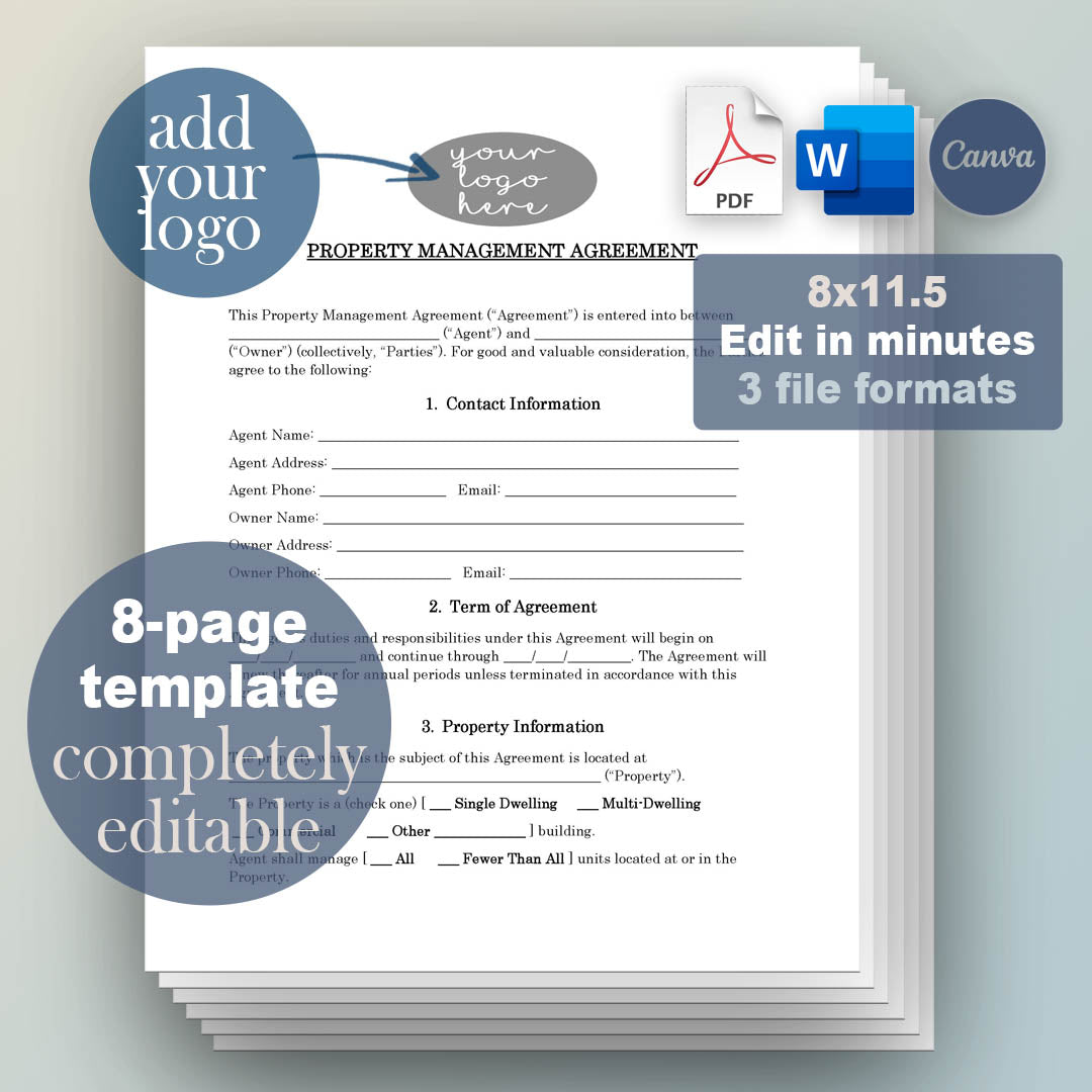 Property Manager Contract Template, Attorney-Written & Editable Instant Download