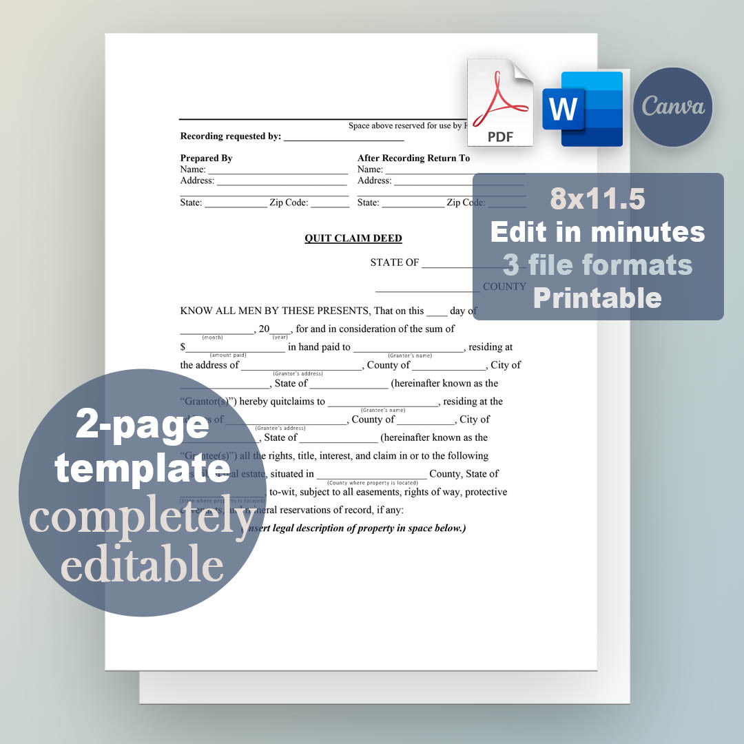 Quitclaim Deed Template, Attorney-Written & Editable