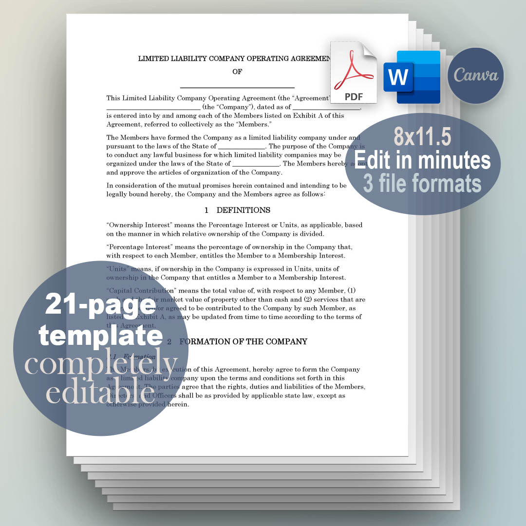 Executed Operating Agreement Sample LLC Operating Agreement Template, Attorney-Written & Editable Instant ...
