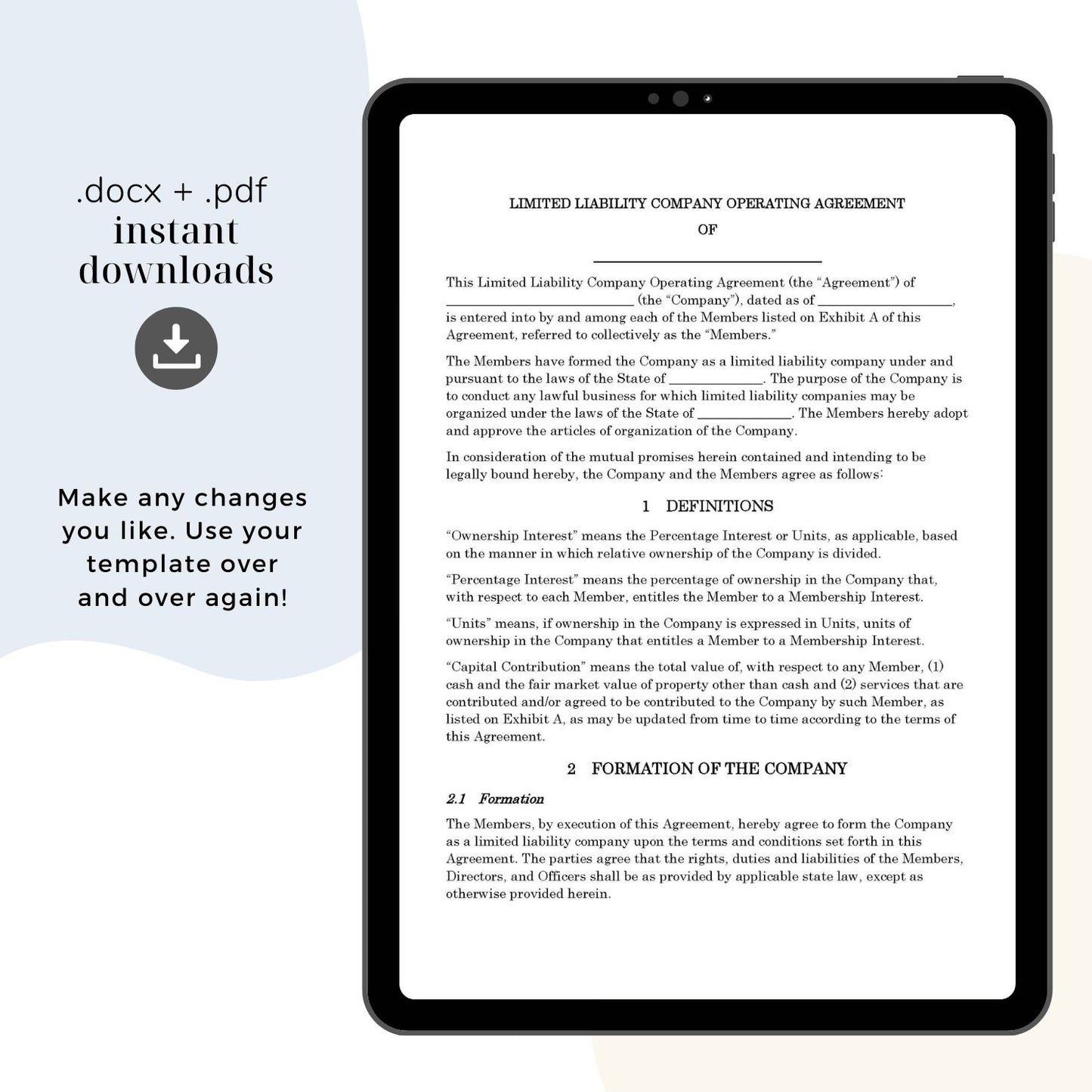 LLC Operating Agreement Template, Attorney-Written & Editable Instant Download