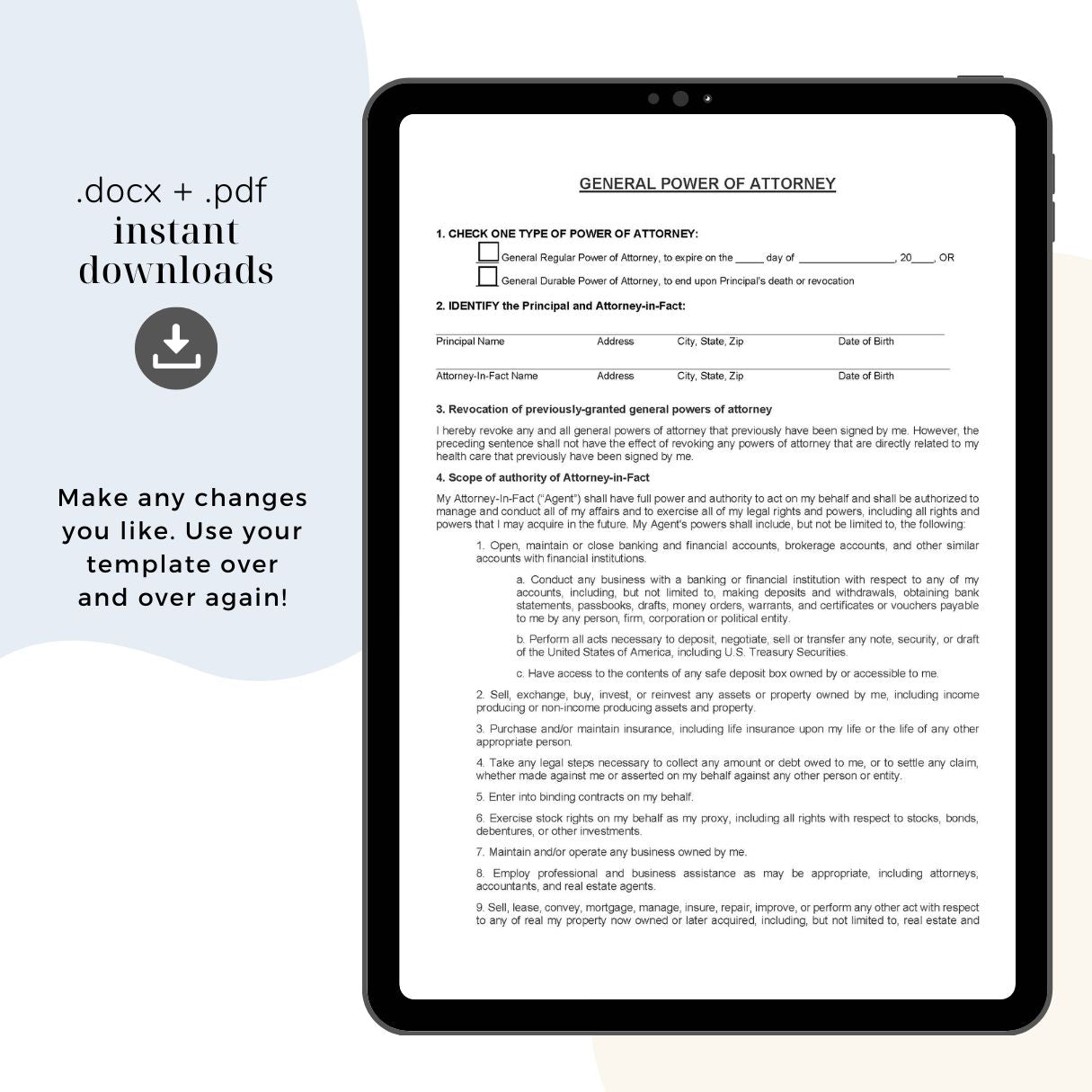 Power of Attorney Template, Attorney-Written & Editable Instant Download